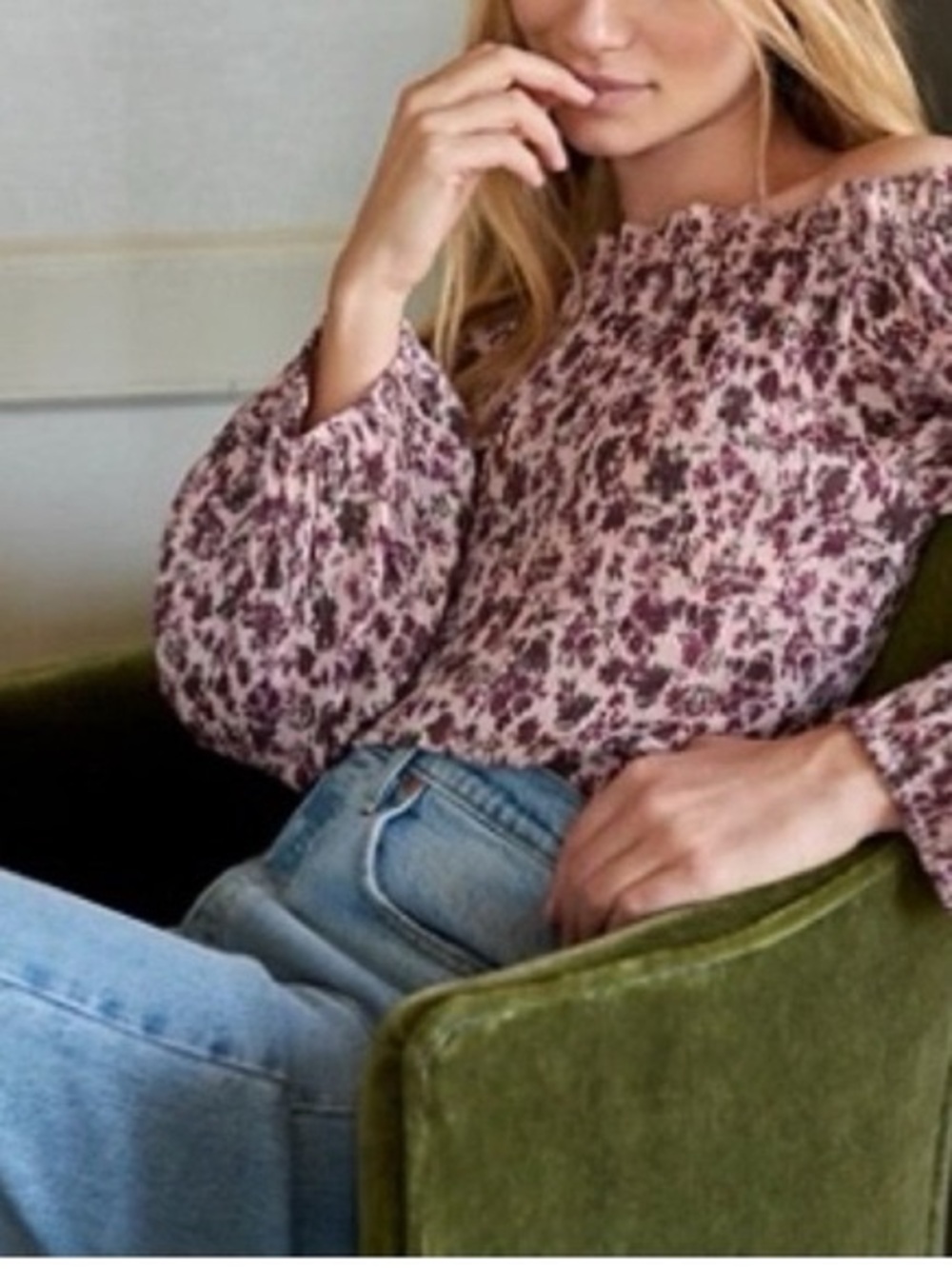 Free People Pretty Petal Pink Off Shoulder Bodysuit Boho  Balloon Sleeve M